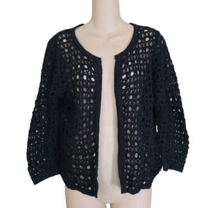 Nordstrom Susina Black Crochet Open Knit Open Front Sweater Size Women's Small